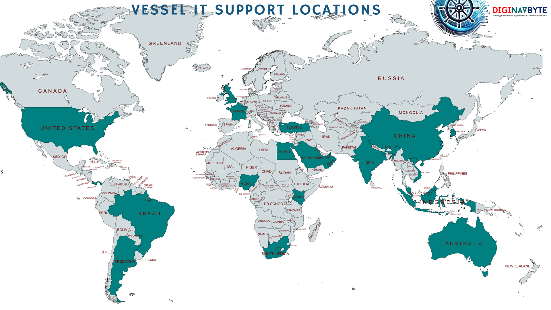 Diginavbyte vessel IT support countries map